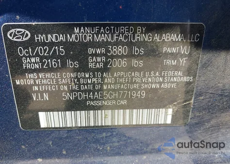 2016 Hyundai Elantra Se z USA, uszkodzony, nr VIN 5NPDH4AE5GH771949